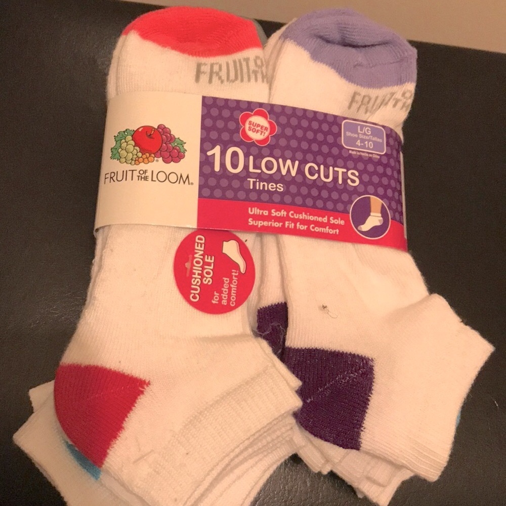 Fruit of the Loom 10pk Ladies Low Cut Socks - White, Red, Purple - Picture 1 of 4